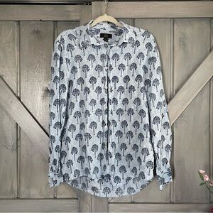 CLUB ROOM Regular-Fit Palm Tree-Print Linen Shirt Mens L Twinkle Blue Longsleeve